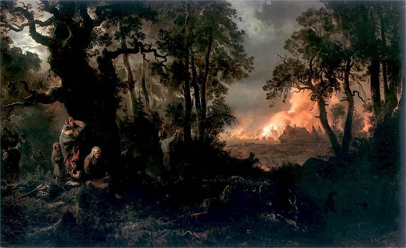 Franciszek Kostrzewski Fire of village. Germany oil painting art